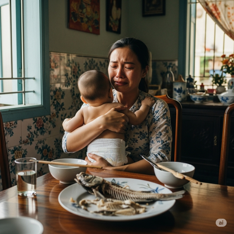 Vợ nấu nướng xong còn bận cho 2 con nhỏ ăn, lúc quay vào cả nhà ăn hết sạch mâm cơm chừa lại đúng bộ x:.ư:.ơng cá thì ứa nước mắt. Đúng là phụ nữ hơn nhau ở tấm chồng!
